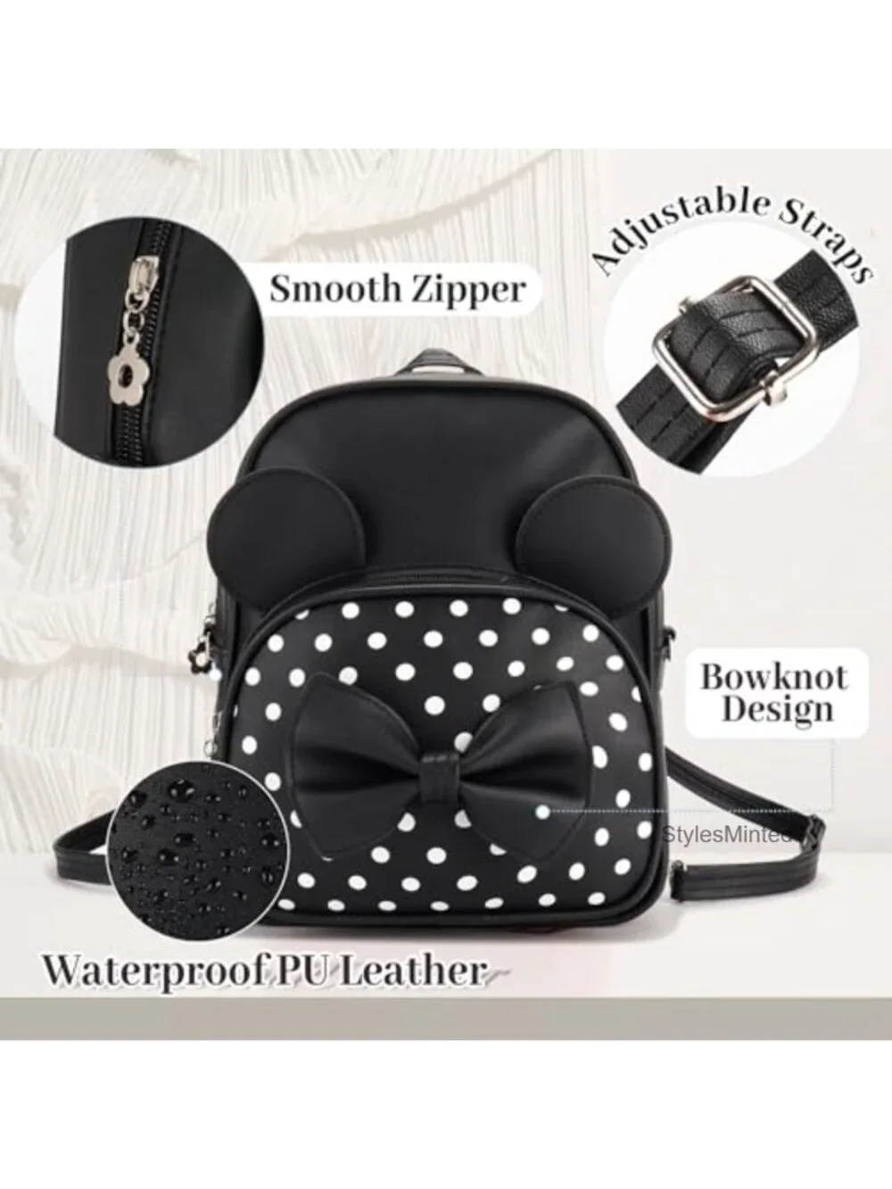 PU Leather Kids Mini Backpack with Bowknot Polka Dot - Daypack for Girls